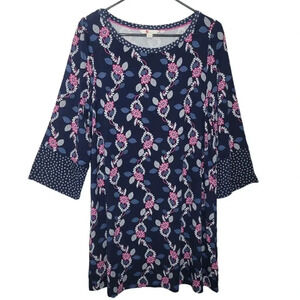 Boden Blue Floral 3/4 Sleeve Jersey‎ Tunic Dress Size 14R